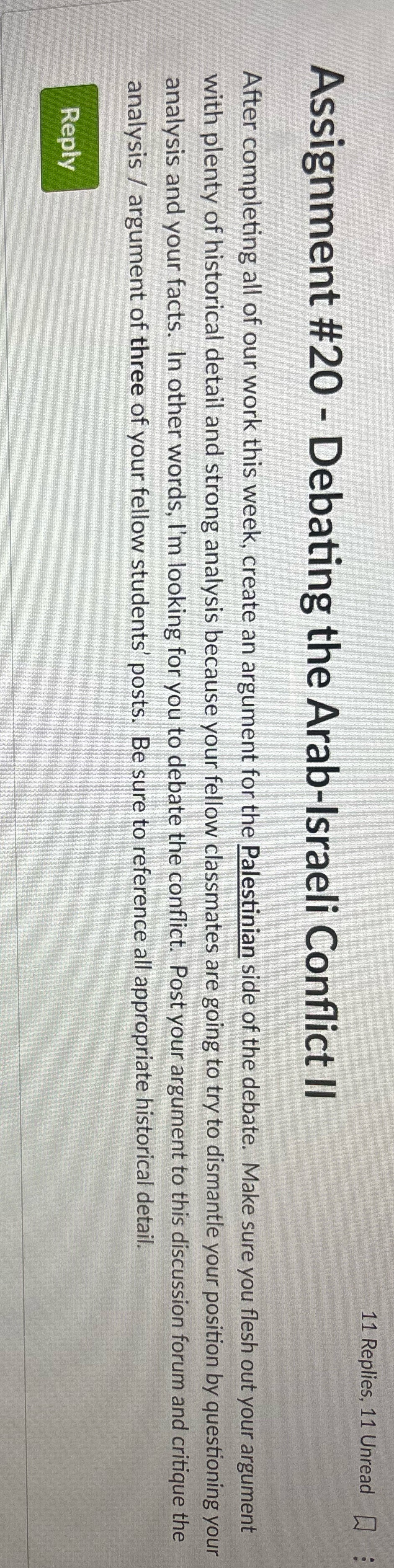 11 Replies, 11 Unread . . . Assignment #20 -