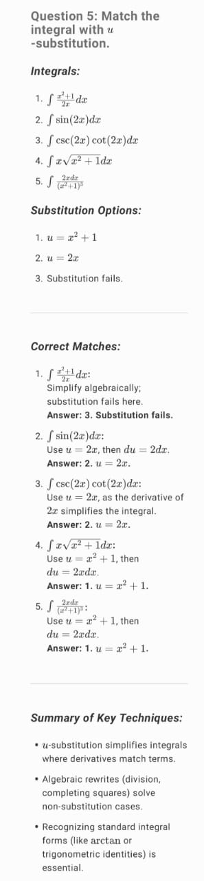 Question 1 3.75 / 5 points Match the integral