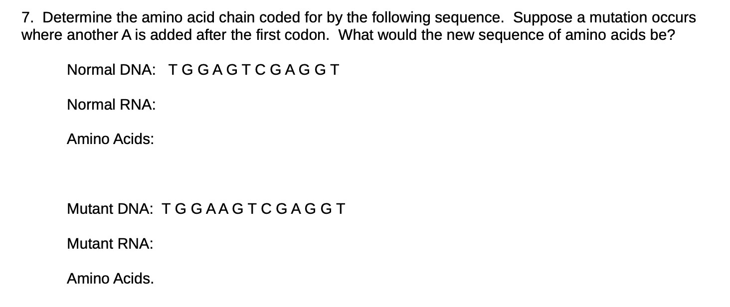 7. Determine the amino acid chain coded for by