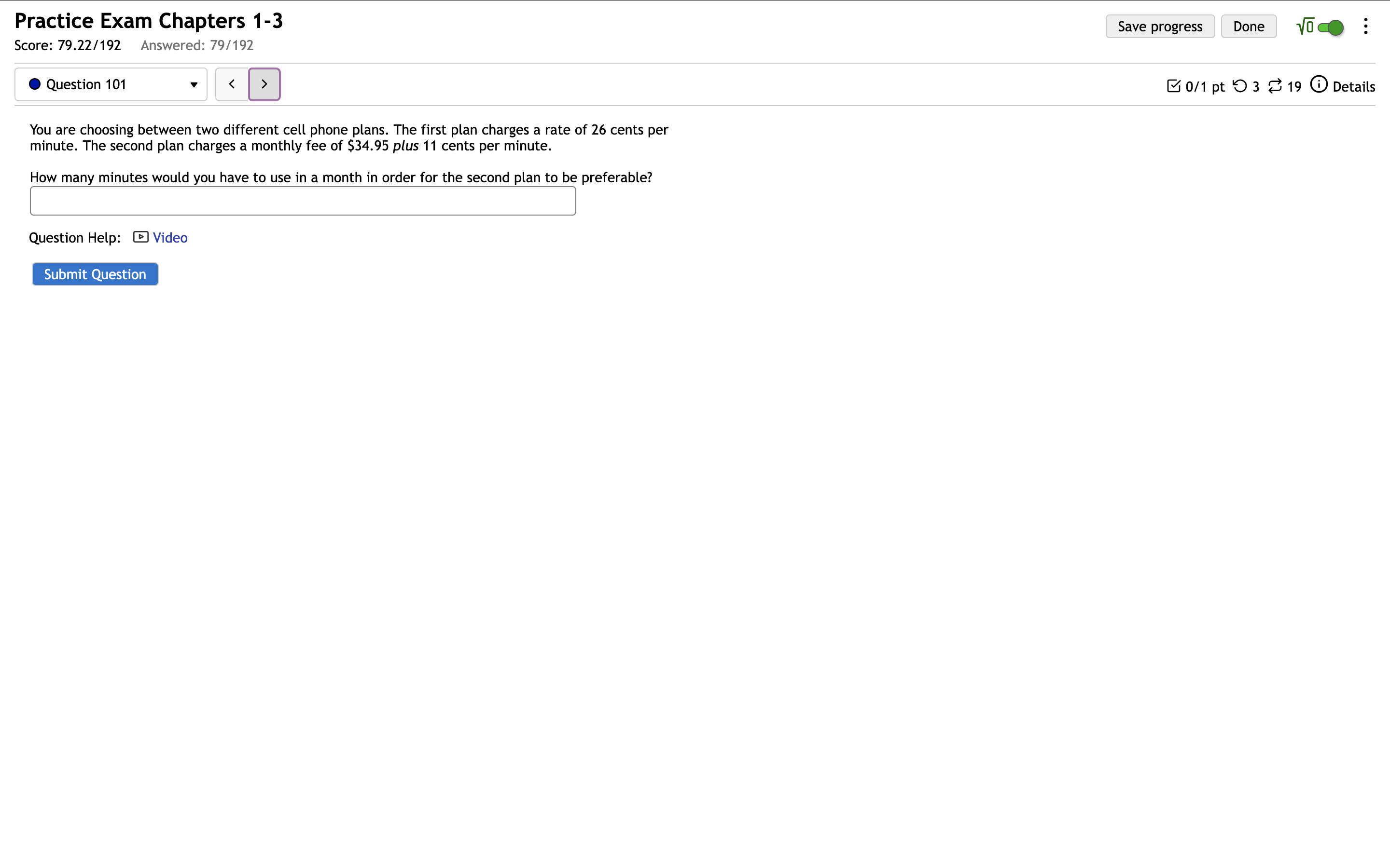 solve Practice Exam Chapters 1-3 Save progress