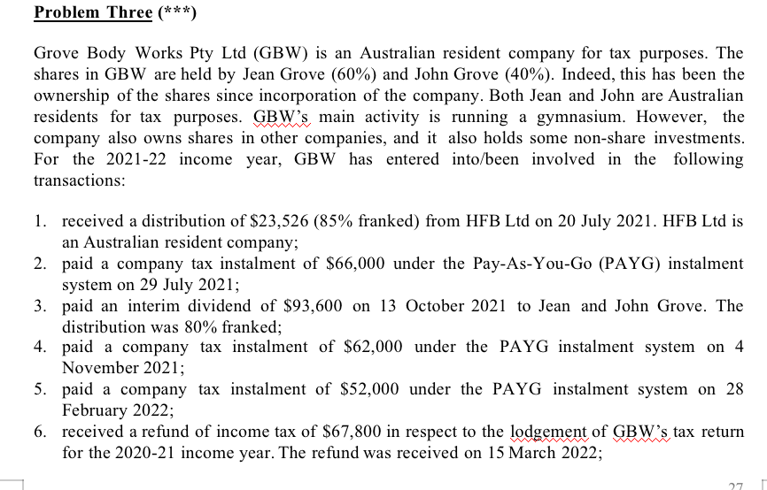 Problem Three 0*\") Grove Body Works Pty Ltd