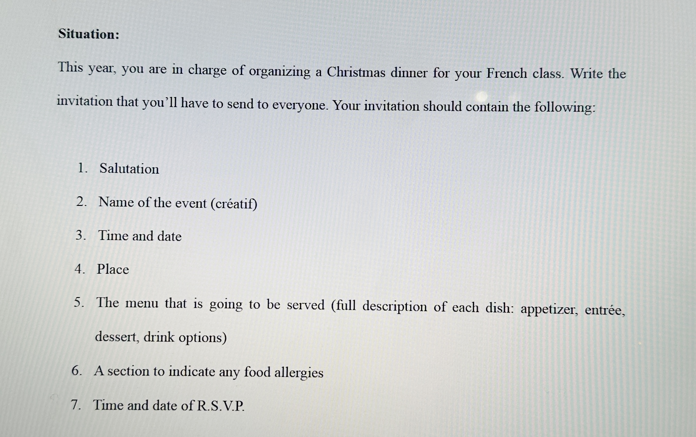 Situation: This year, you are in charge of