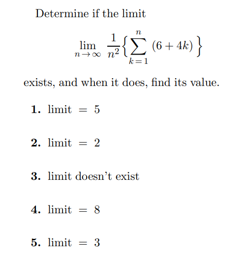determine Determine if the limit lim n- Do ; ma E