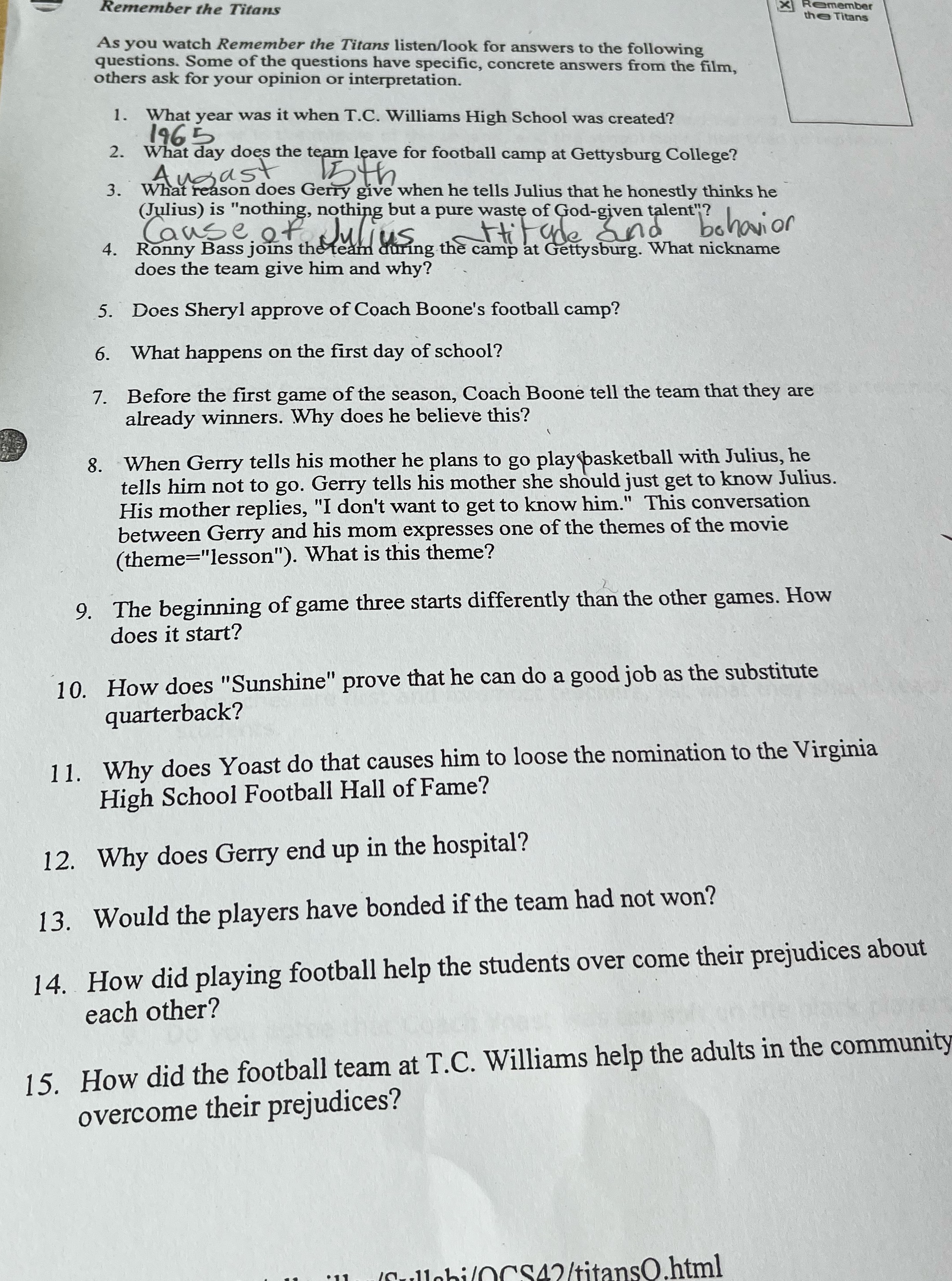 Could you answer this for me Remember the Titans