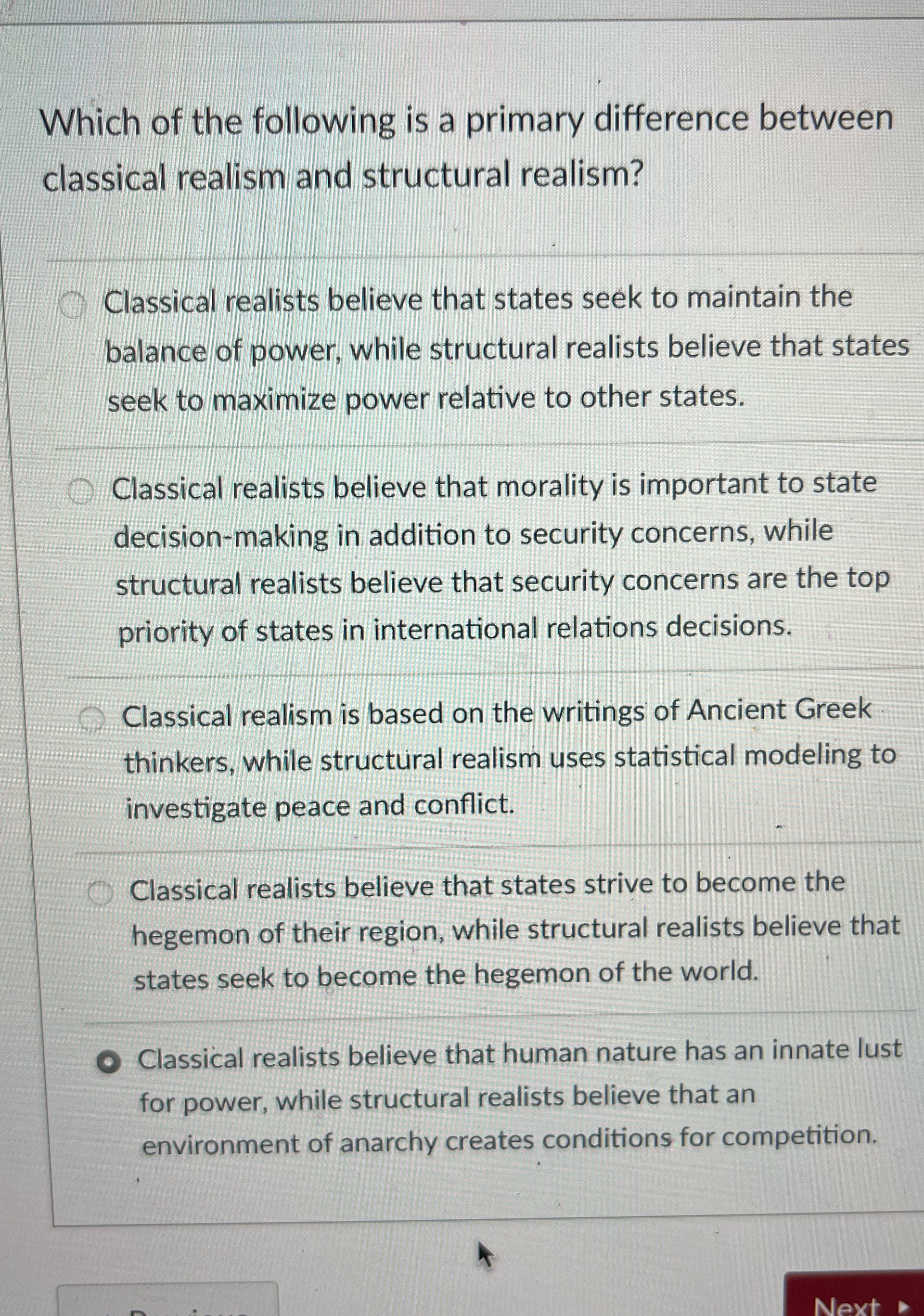 Which of the following is a primary difference