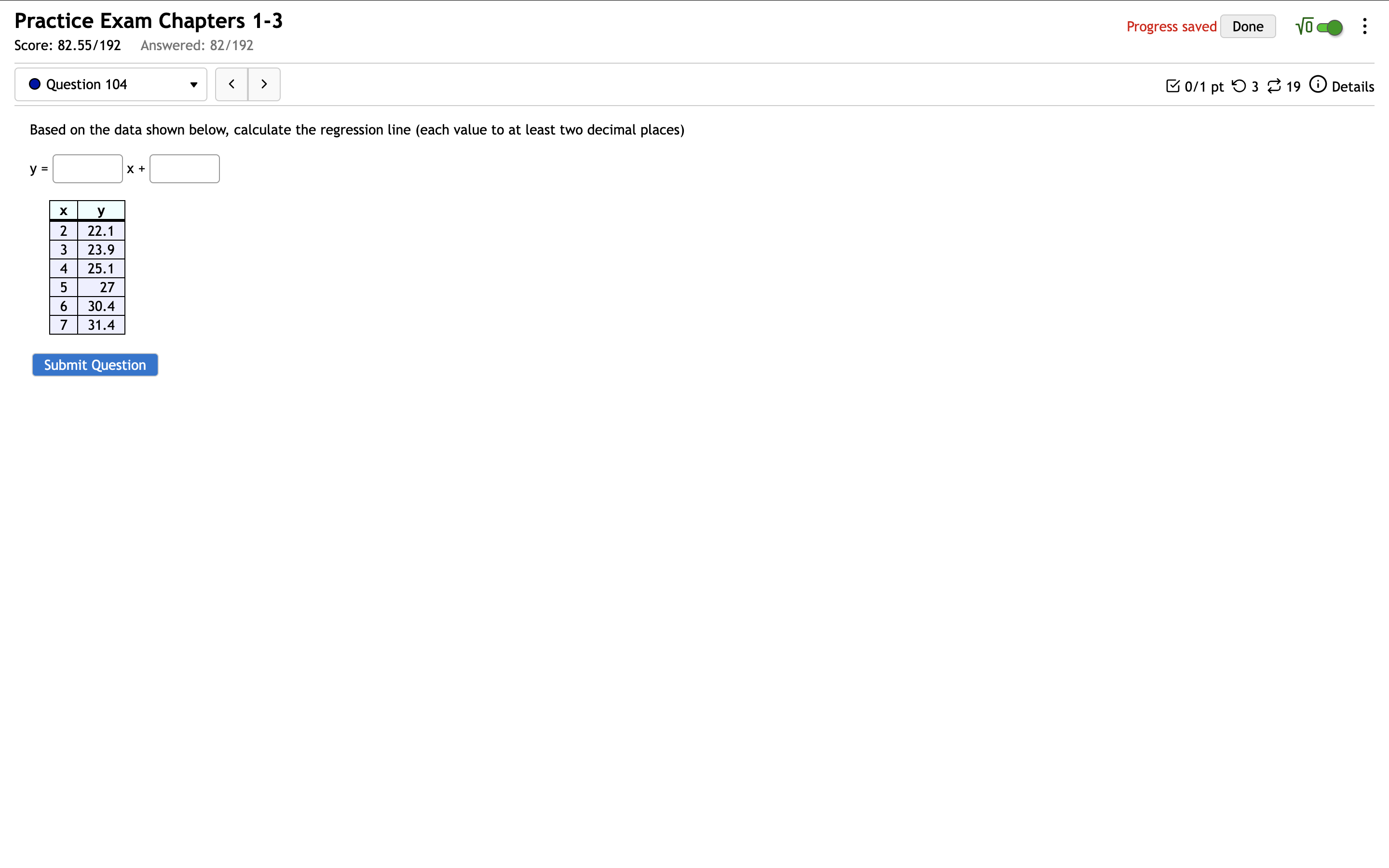 solve Practice Exam Chapters 1-3 Progress saved