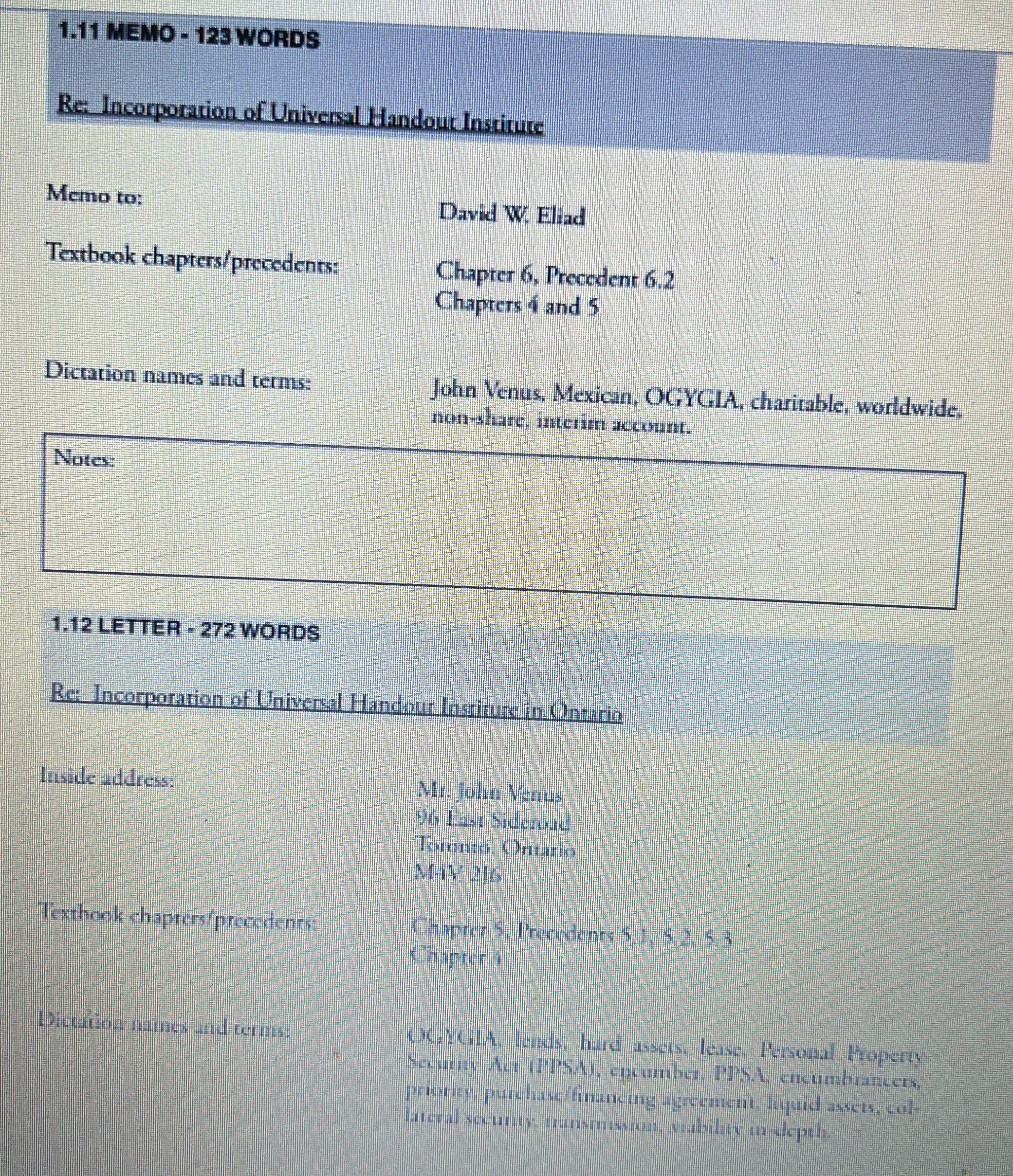 1.11 MEMO - 123 WORDS Be Incorporation of