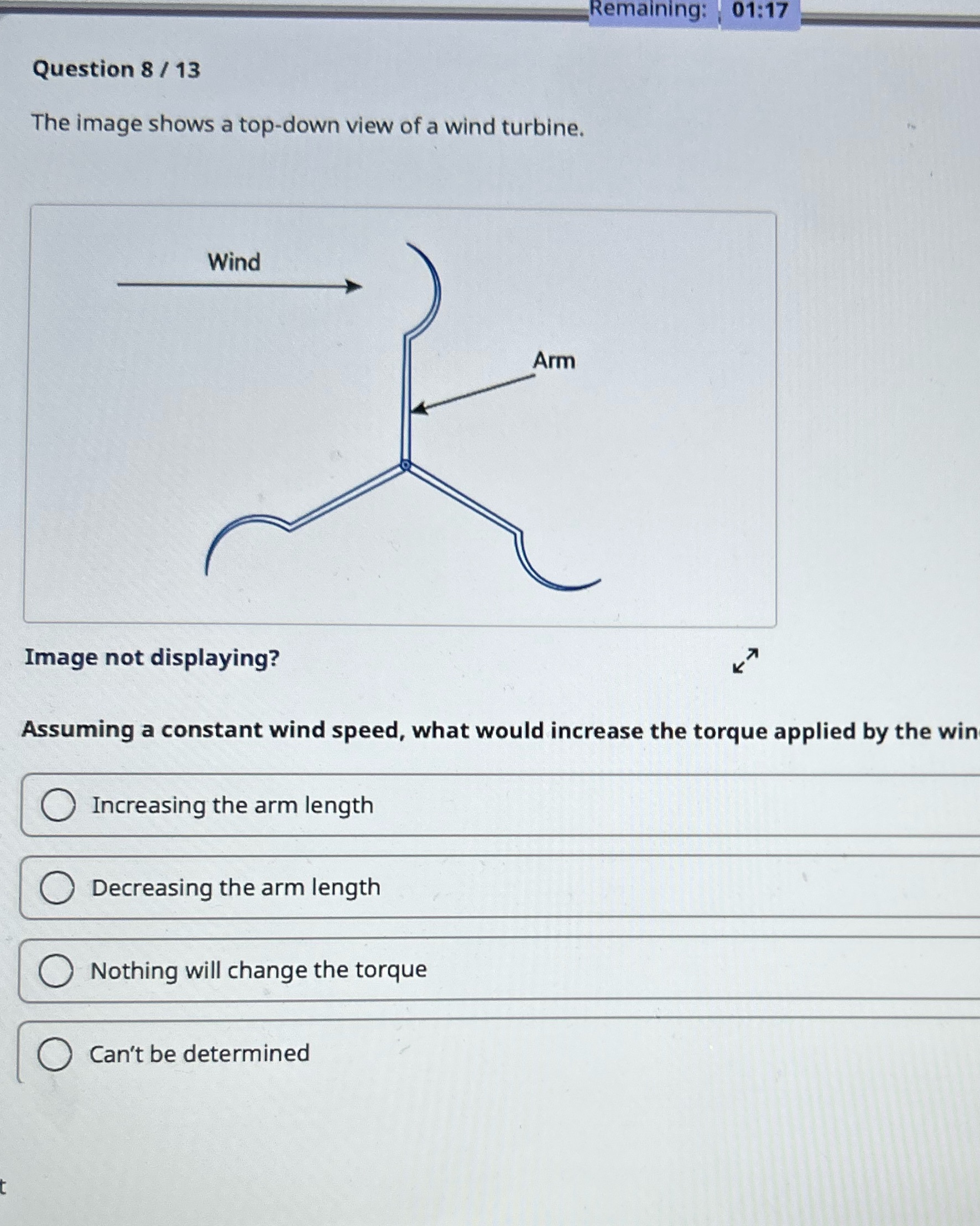 Question 8/ 13 The image shows a top-down view of