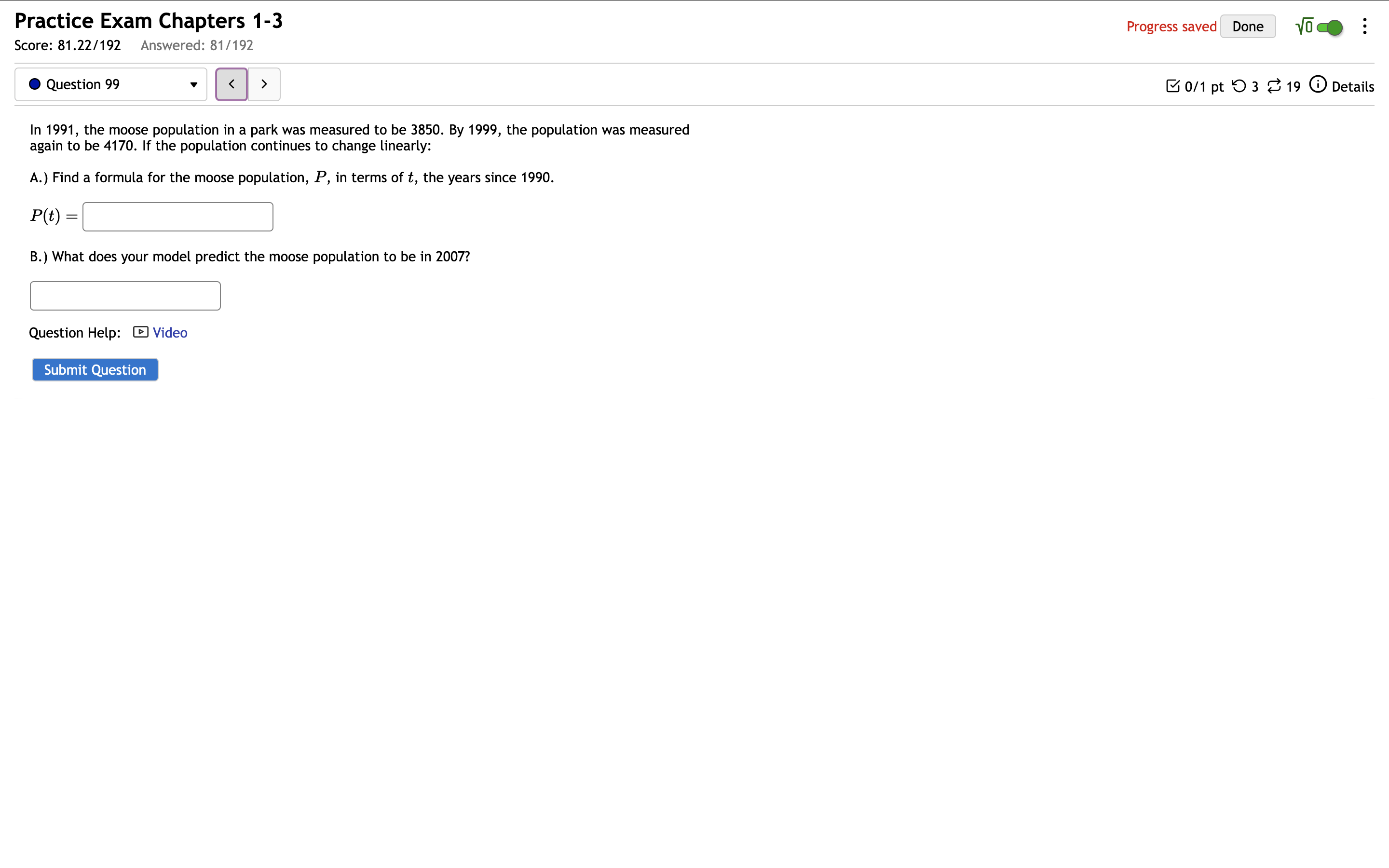 solve Practice Exam Chapters 1-3 Progress saved