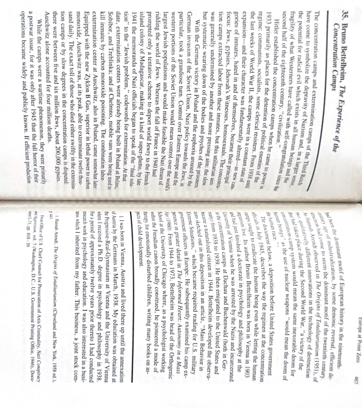 Bruno Bettelheim, The Experience of the