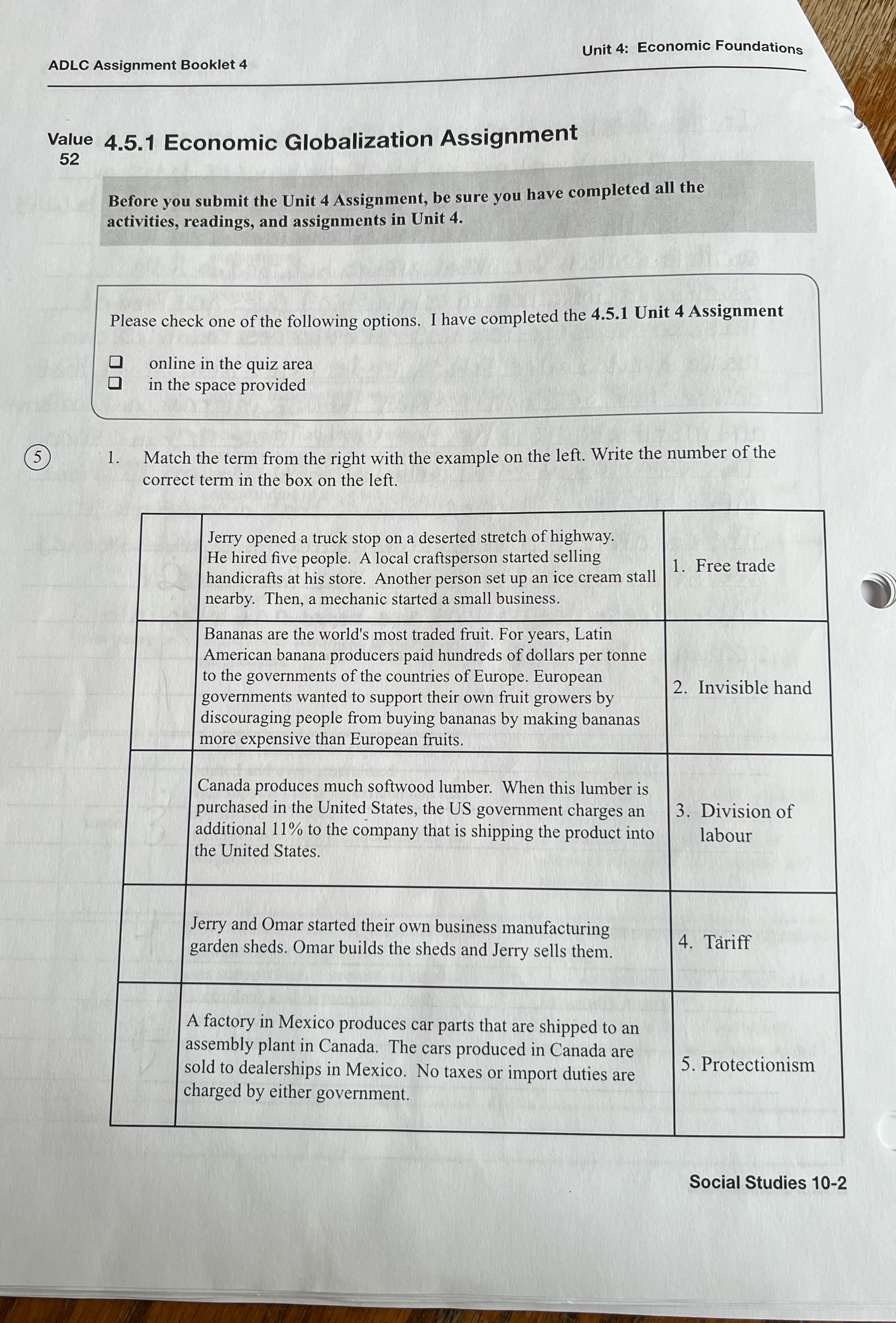 Unit 4: Economic Foundationg value 4.5.1 Economic