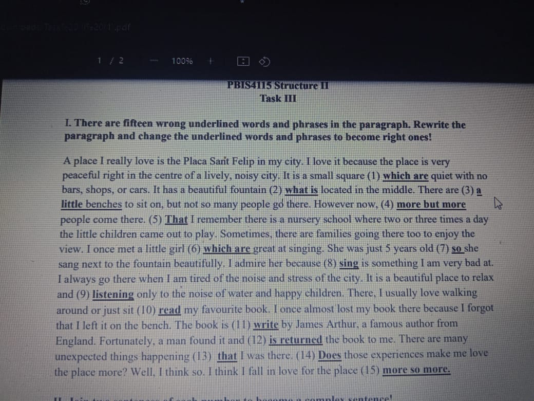 ANSWER 1 /2 100% PBIS4115 Structure II Task III