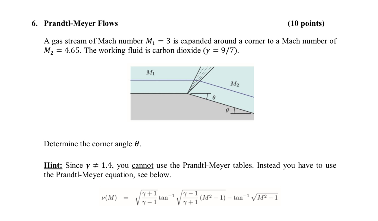 6. Prandtl-Meyer Flows (10 points) A gas stream