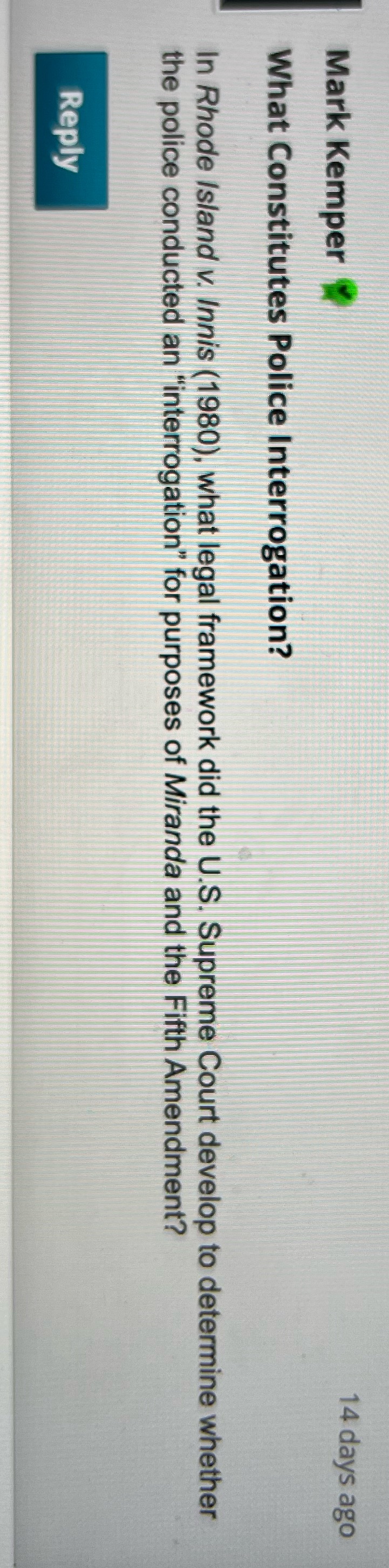 Mark Kemper 14 days ago What Constitutes Police
