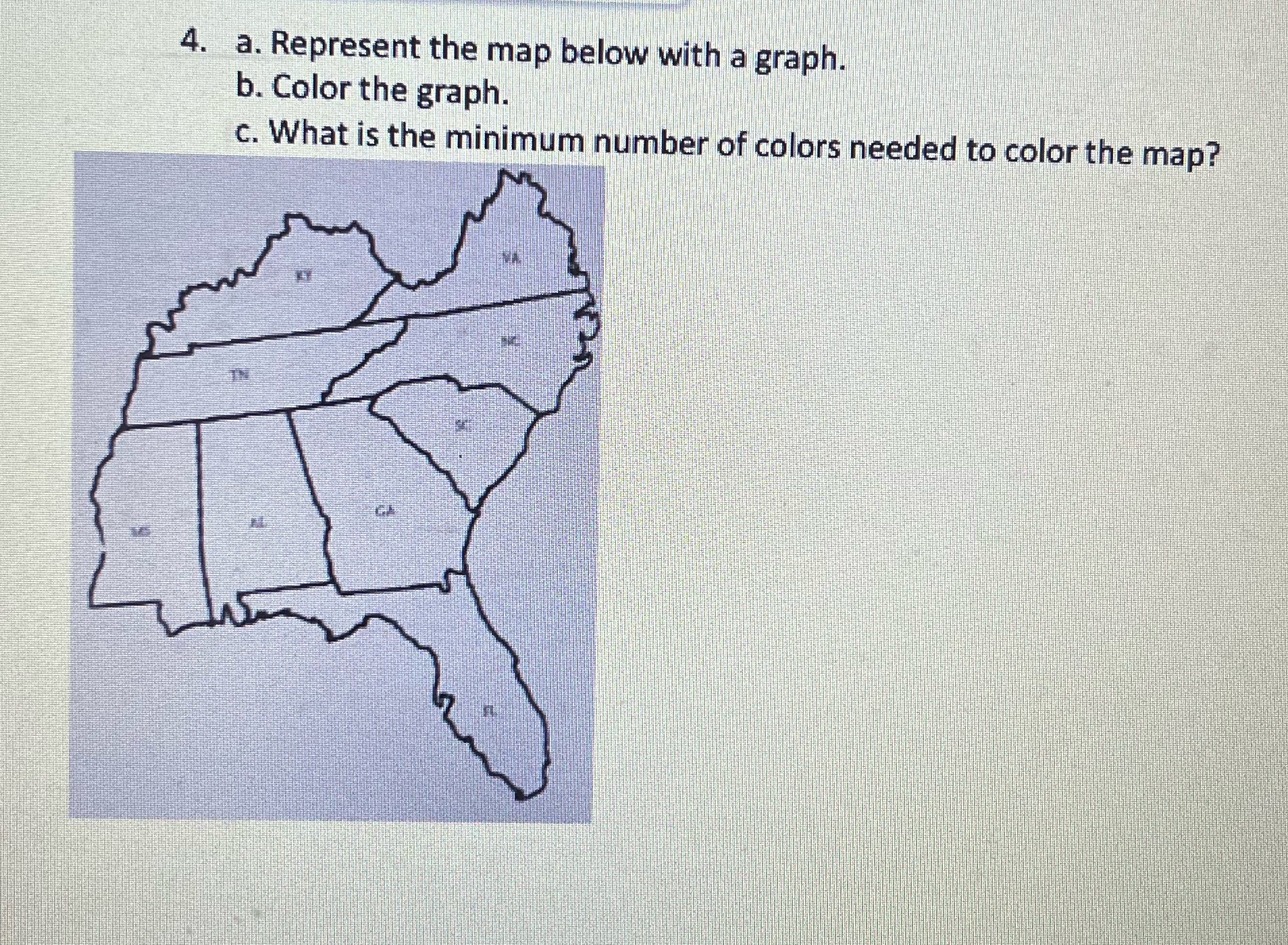 4. a. Represent the map below with a graph. b.