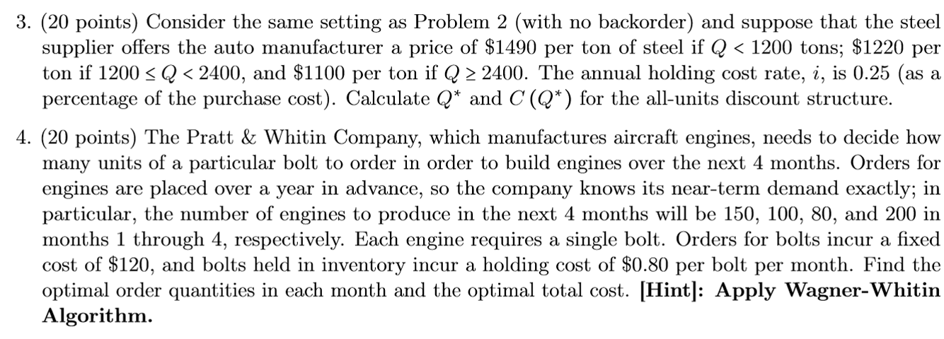 3. (20 points) Consider the same setting as