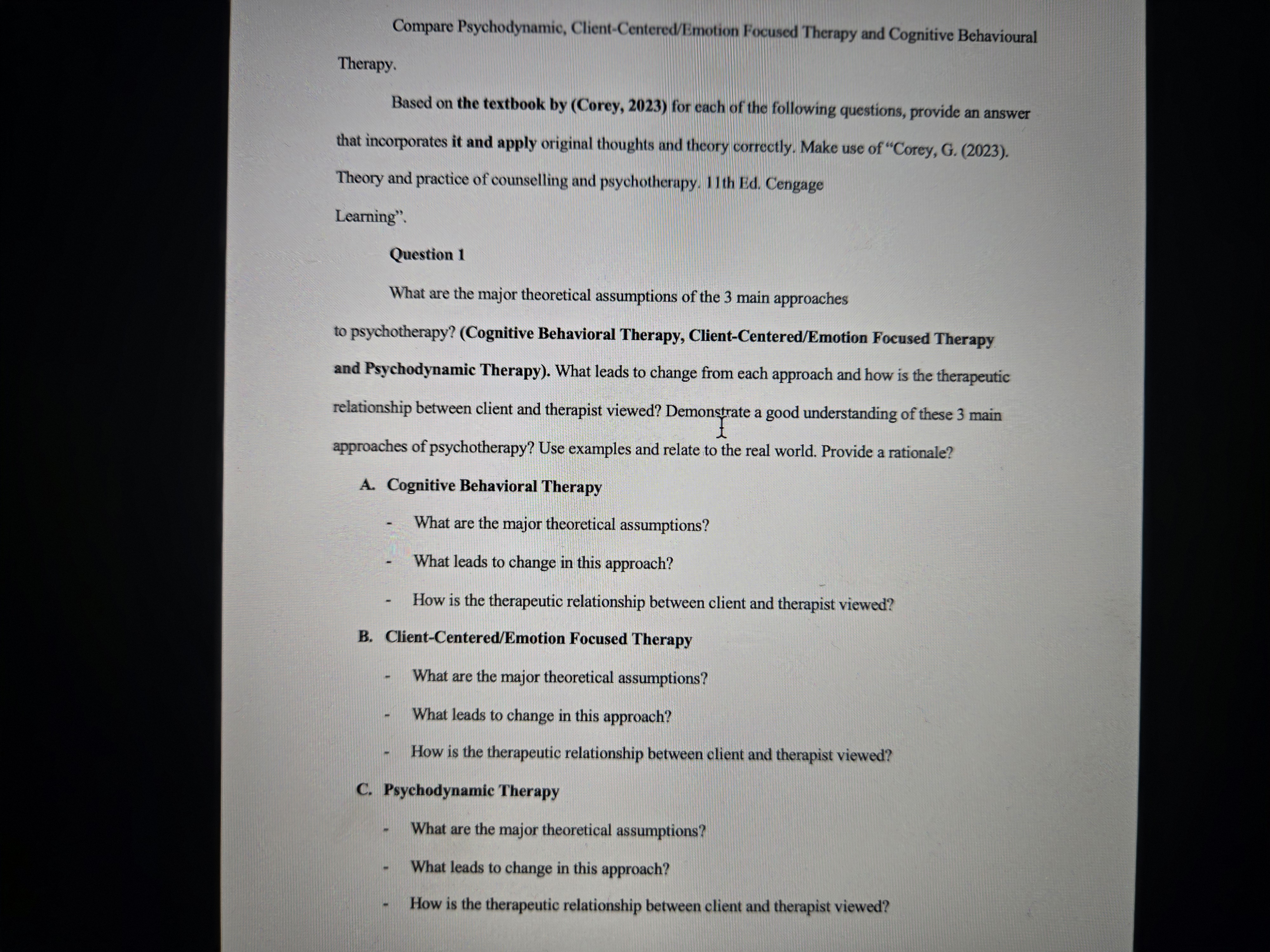 Theories of Counselling Compare Psychodynamic,