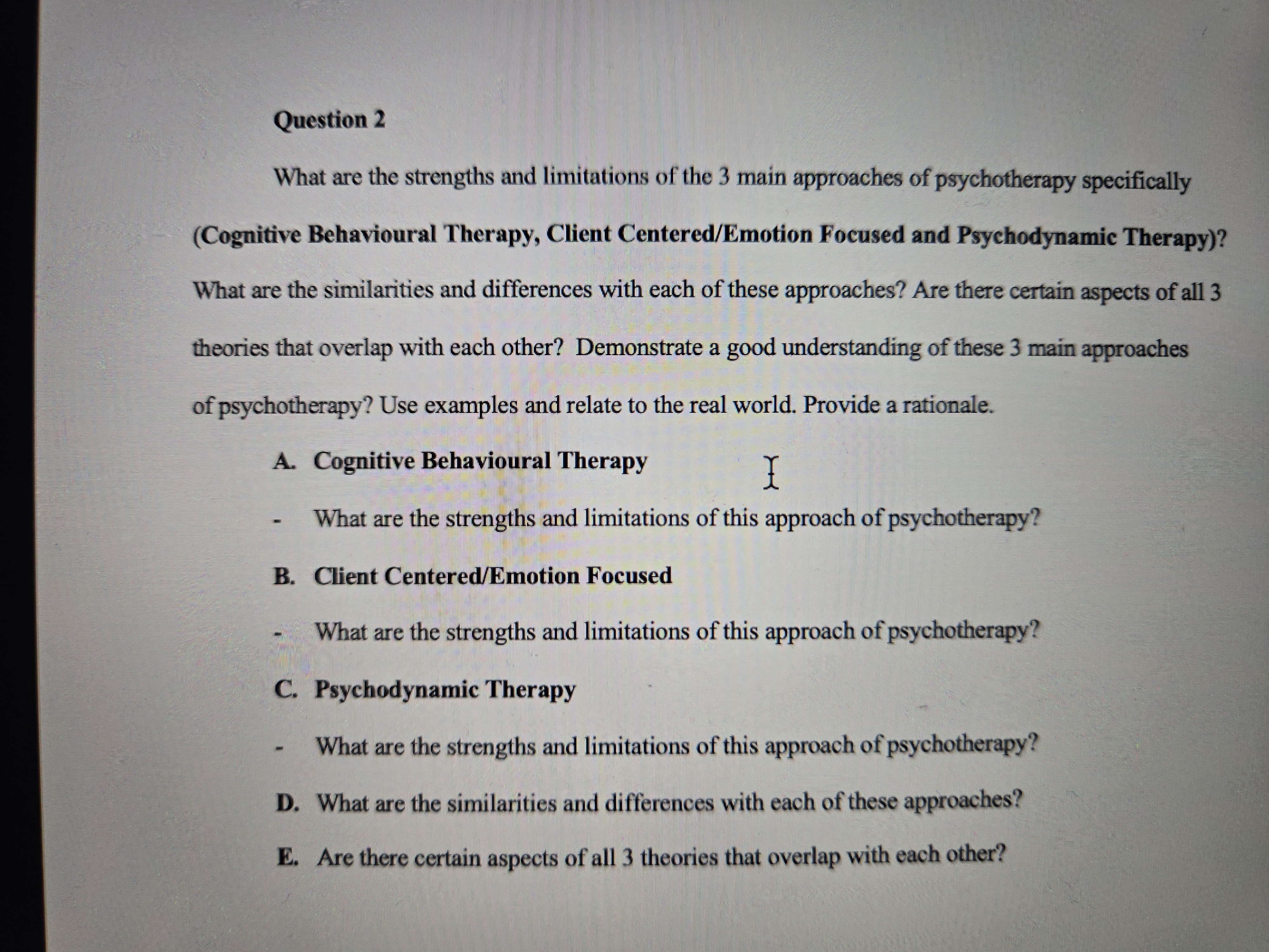 Theories of Counselling Compare Psychodynamic,