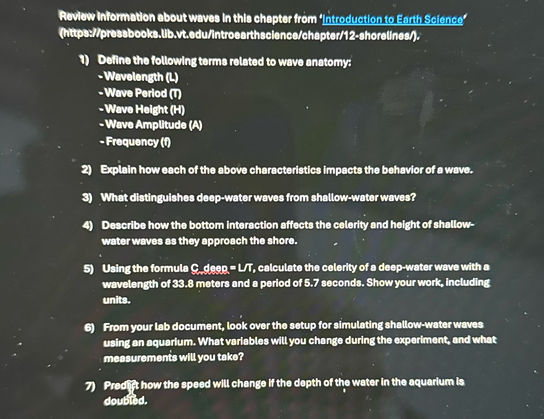 Review information about waves in this chapter