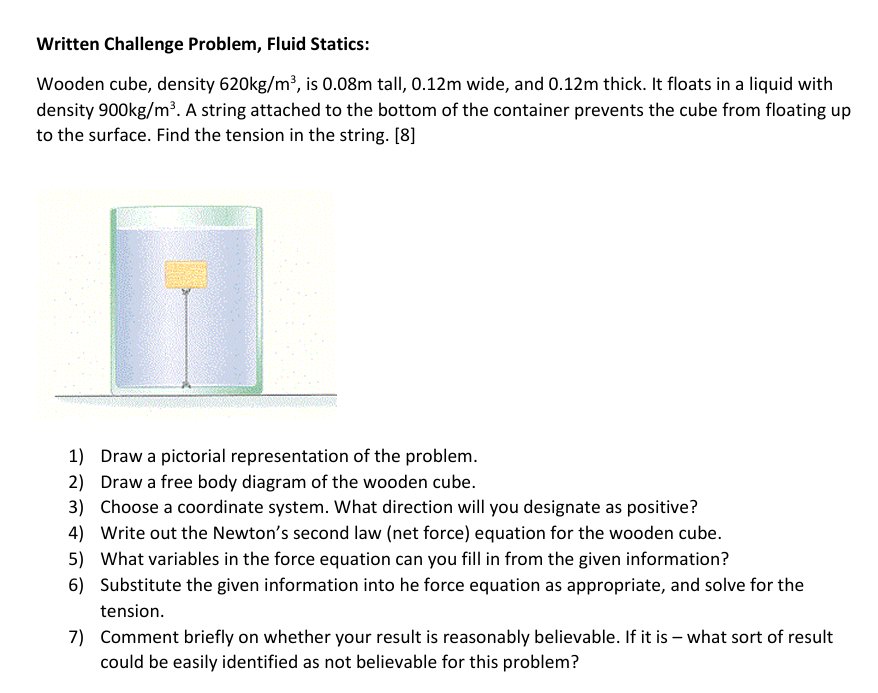 Written Challenge Problem, Fluid Statics: Wooden