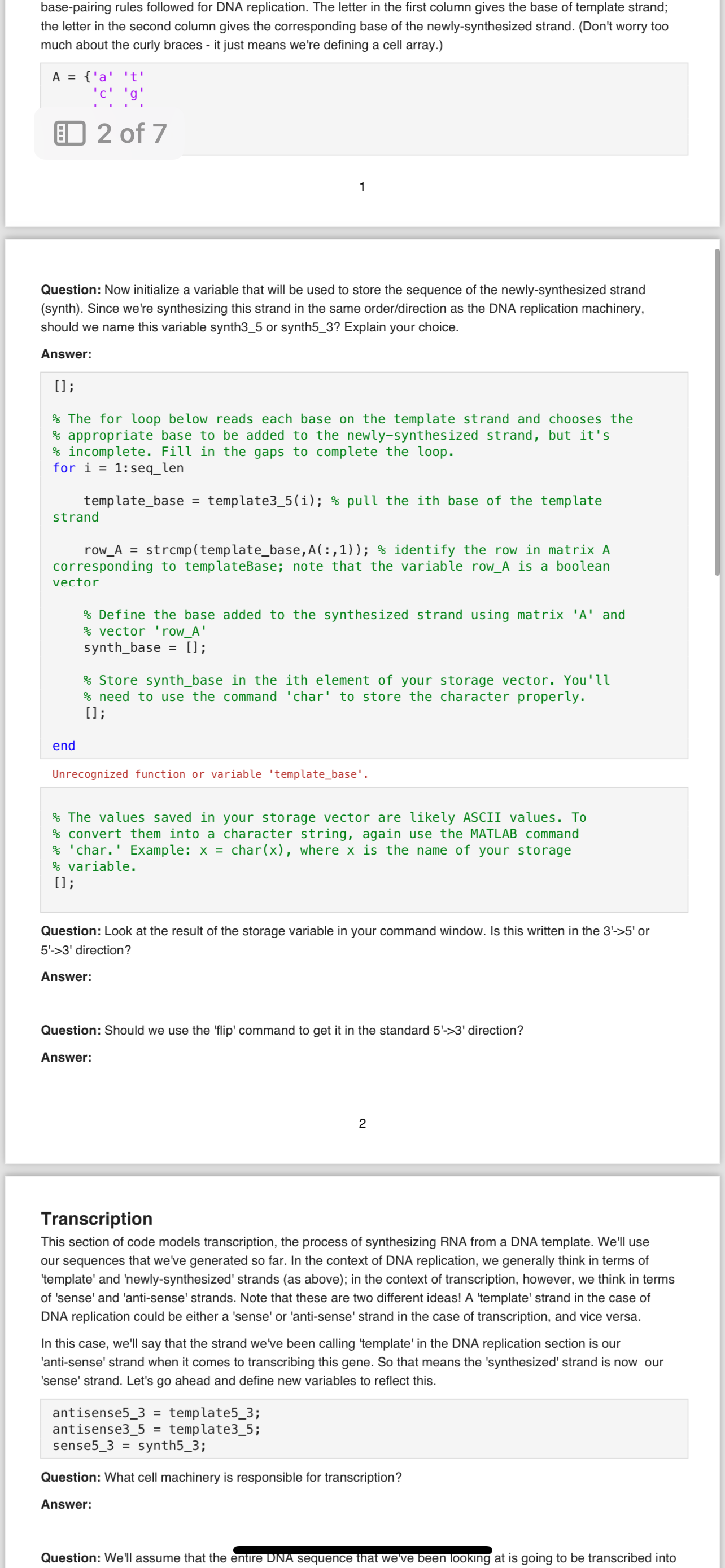 BME 201 HOMEWORK 5 - How to fix the code for DNA