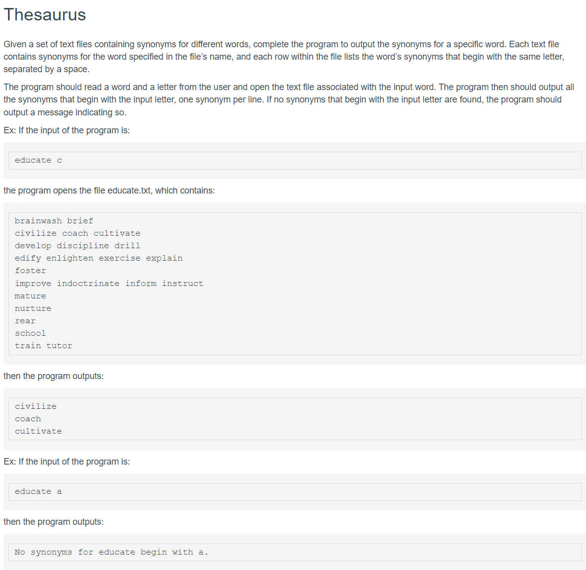 do this for me: Thesaurus Given a set of text