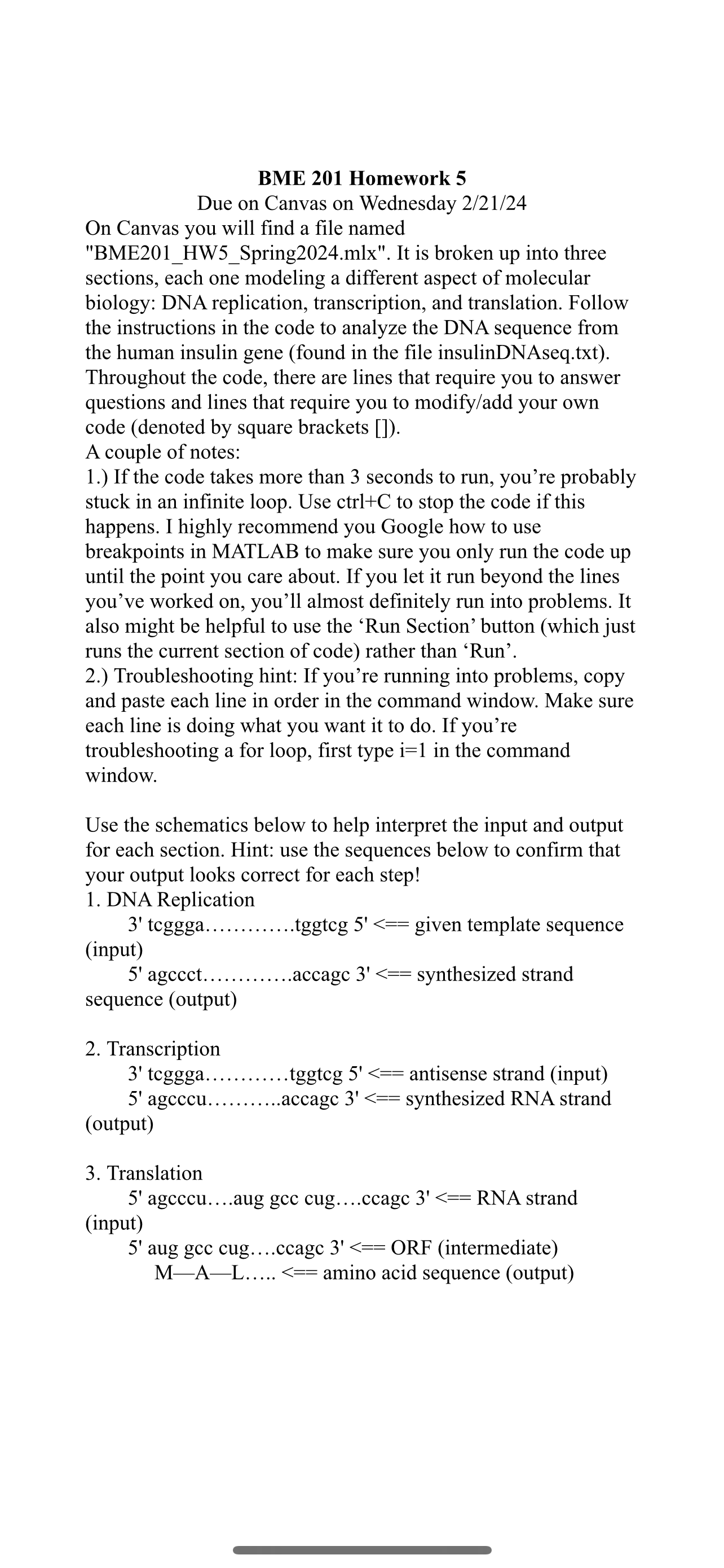 BME 201 HOMEWORK 5 - How to fix the code for DNA