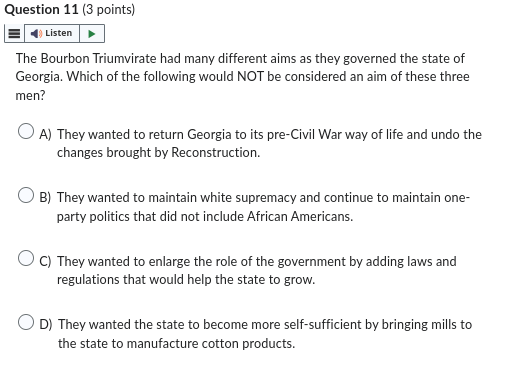 Question 11 (3 points) Listen The Bourbon