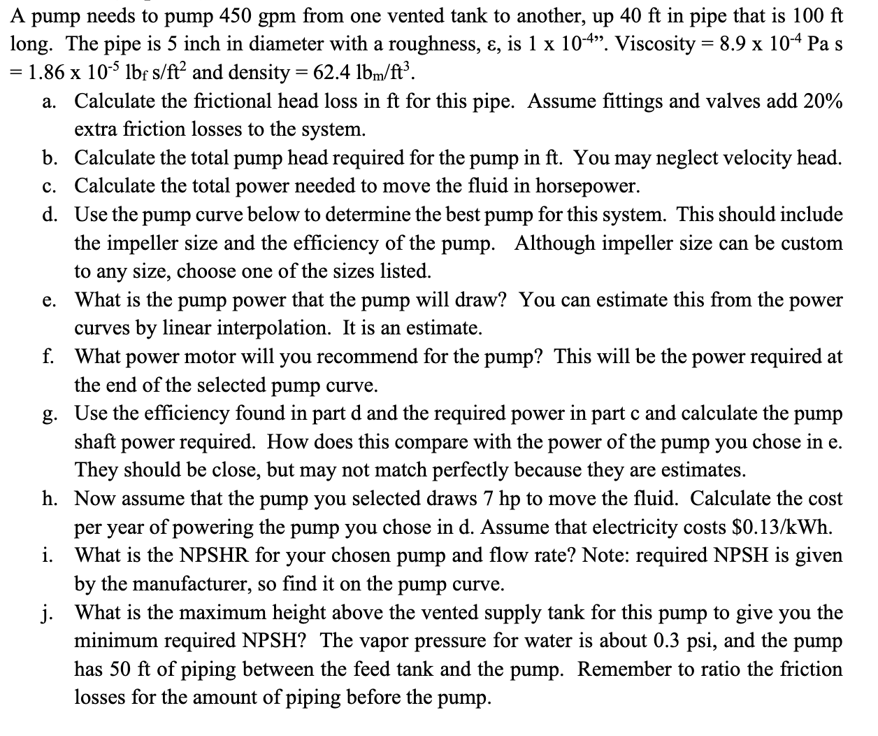 A pump needs to pump 450 gpm from one vented tank