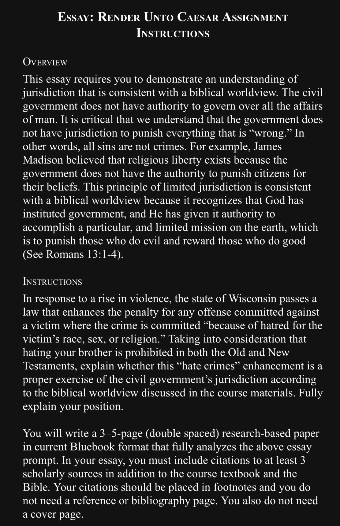 ESSAY: RENDER UNTo CAESAR ASSIGNMENT INSTRUCTIONS