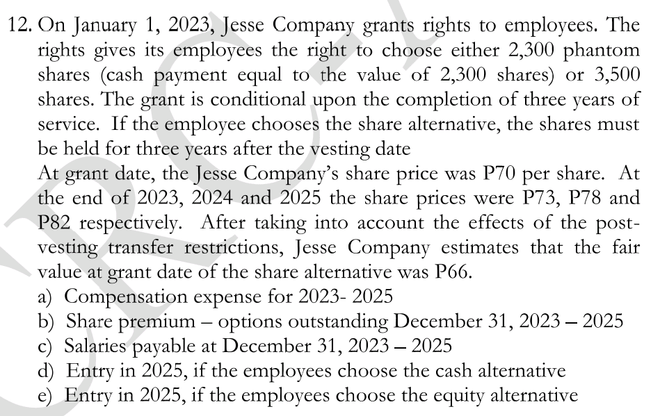 Answer the following 12. On January 1, 2023,