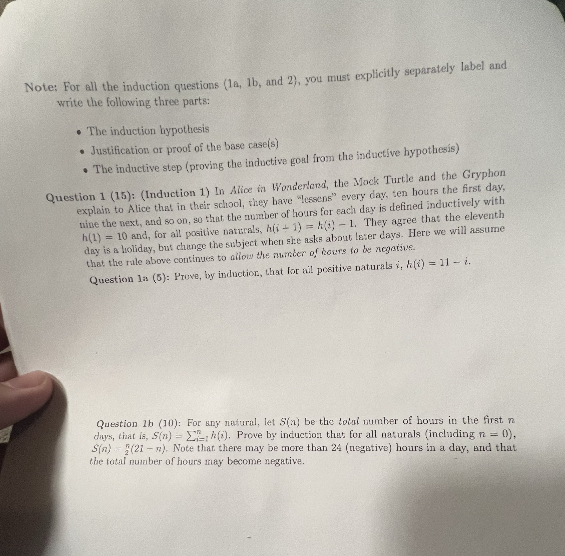 Note: For all the induction questions (la, 1b,
