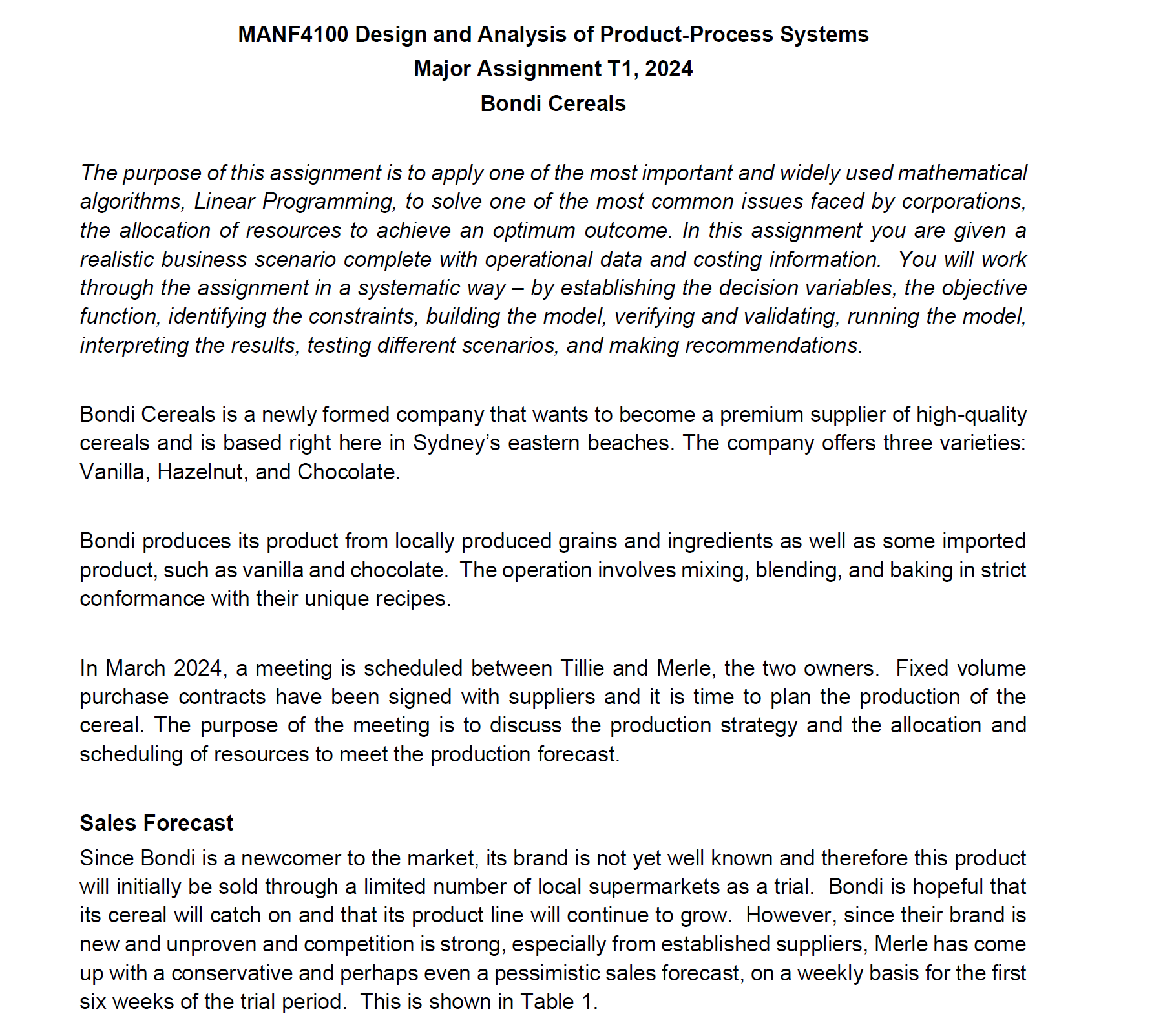 MANF4100 Design and Analysis of Product-Process
