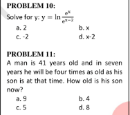 get solutions PROBLEM 10: Solve for y: y = In a.