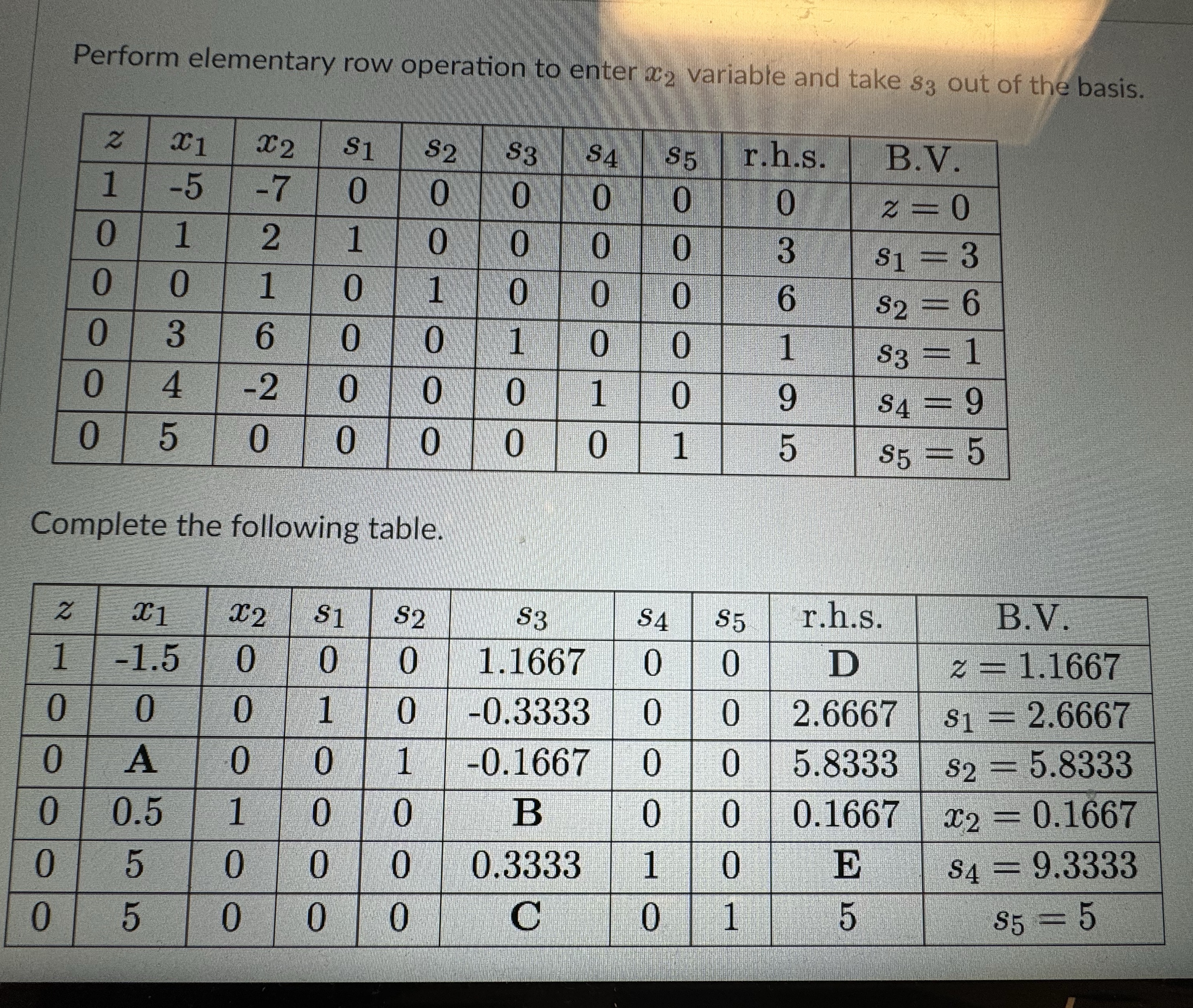 Perform elementary row operation to enter x2