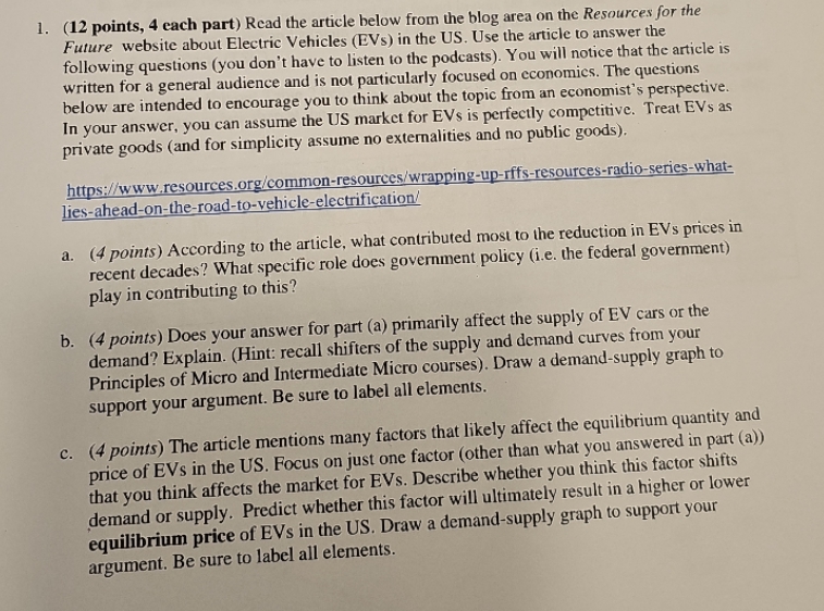 1. (12 points, 4 each part) Read the article