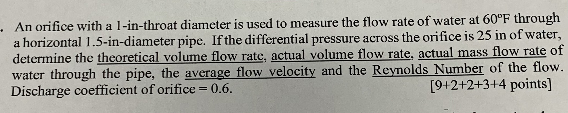 An orifice with a 1-in-throat diameter is used to