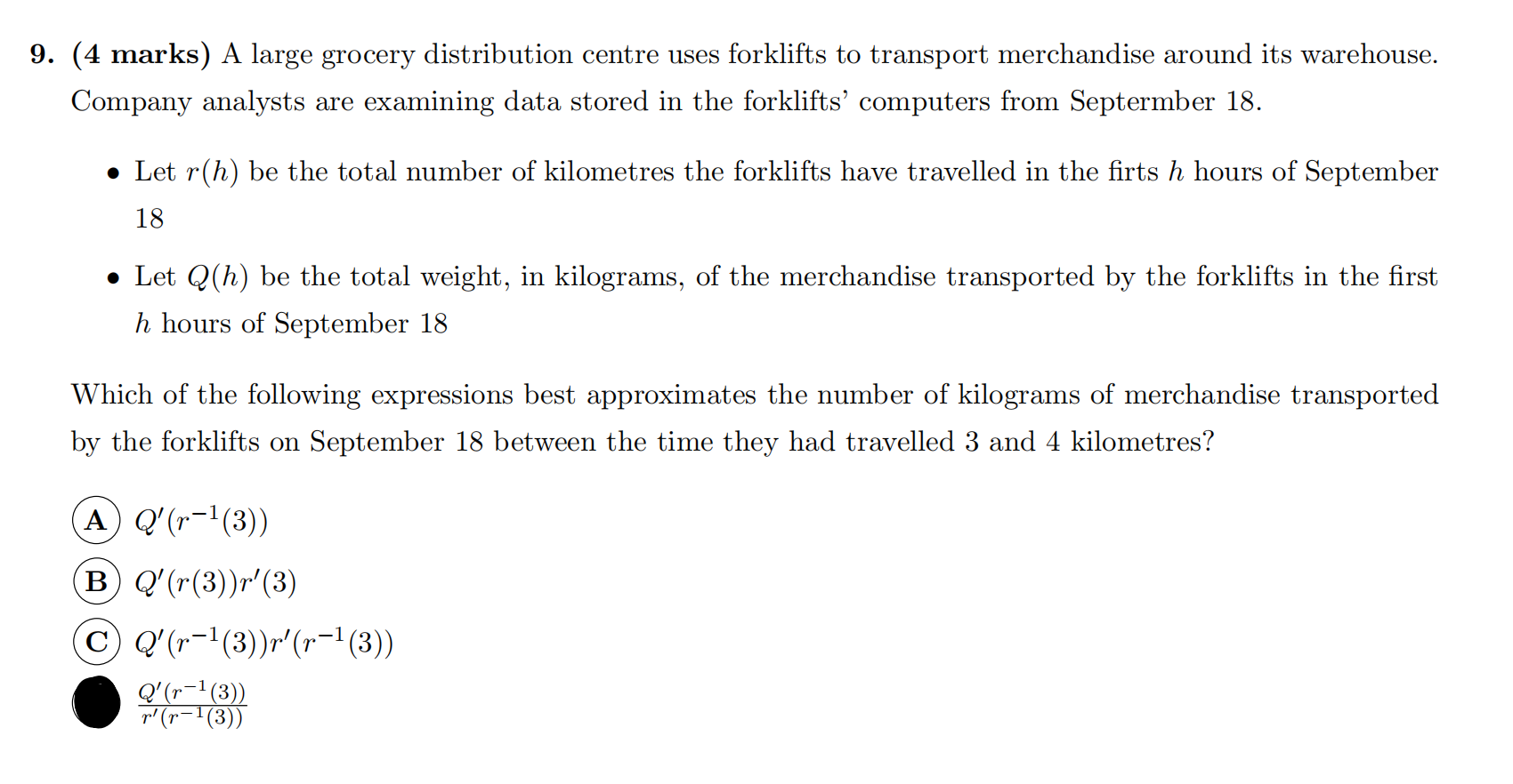 ans 9. (4 marks) A large grocery distribution