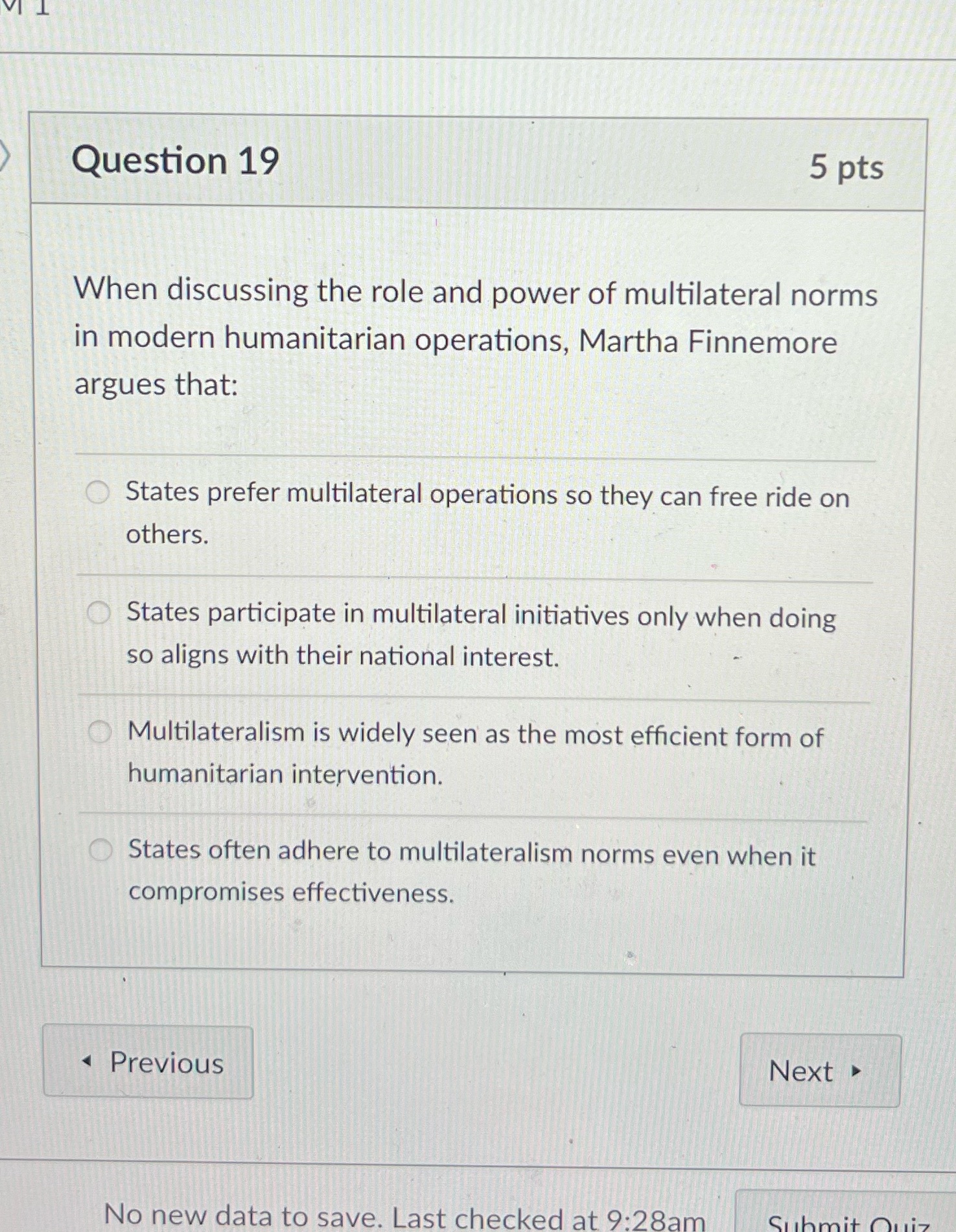 Question 19 When discussing the role and power of