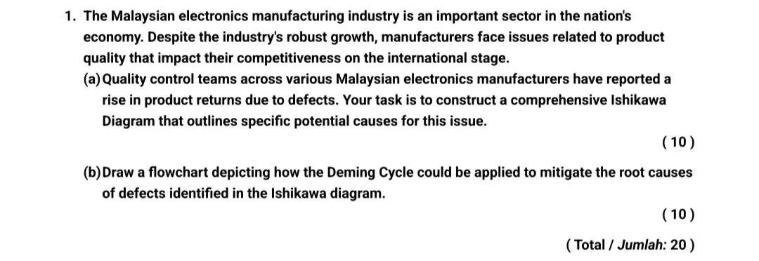 Quality Control 1. The Malaysian electronics