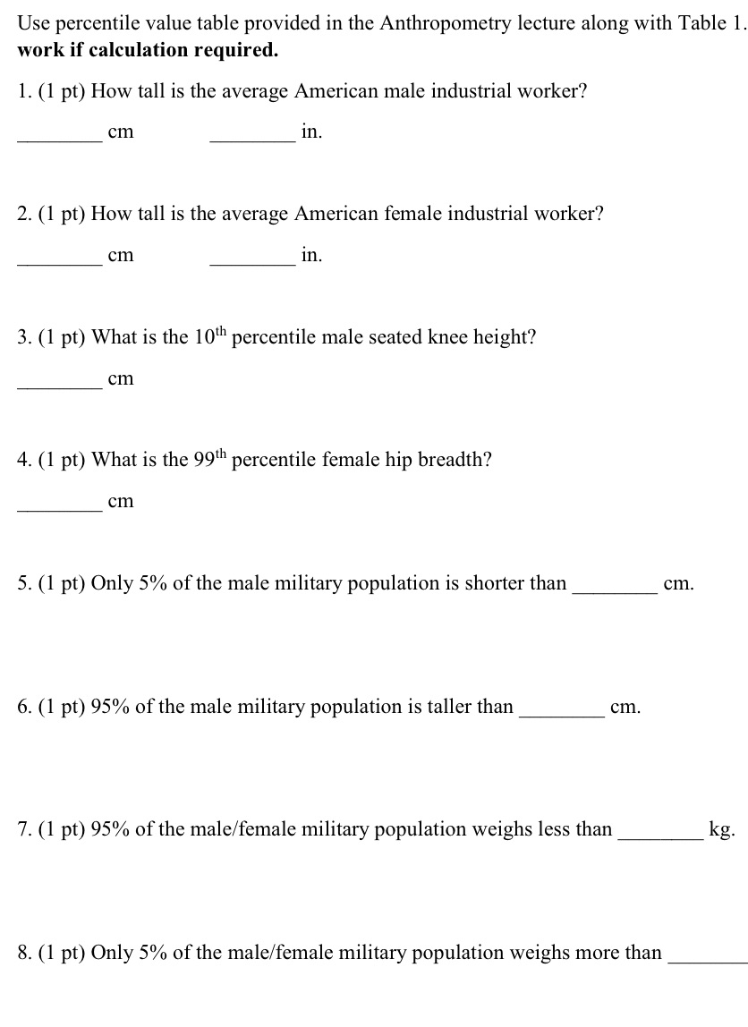 Use percentile value table provided in the