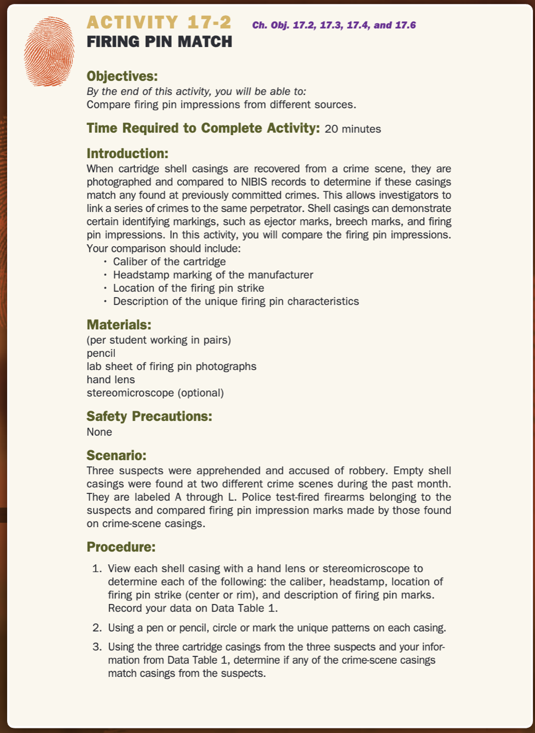 Ch. Obj. 17.2, 17.3, 17.4, and 17.6 FIRING PIN