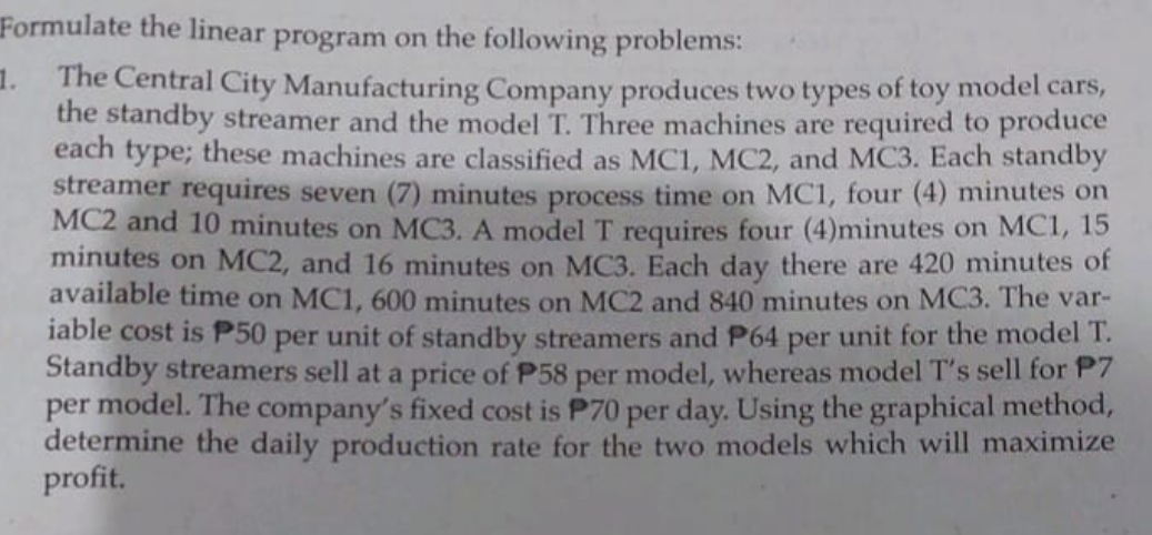 Formulate the linear program on the following