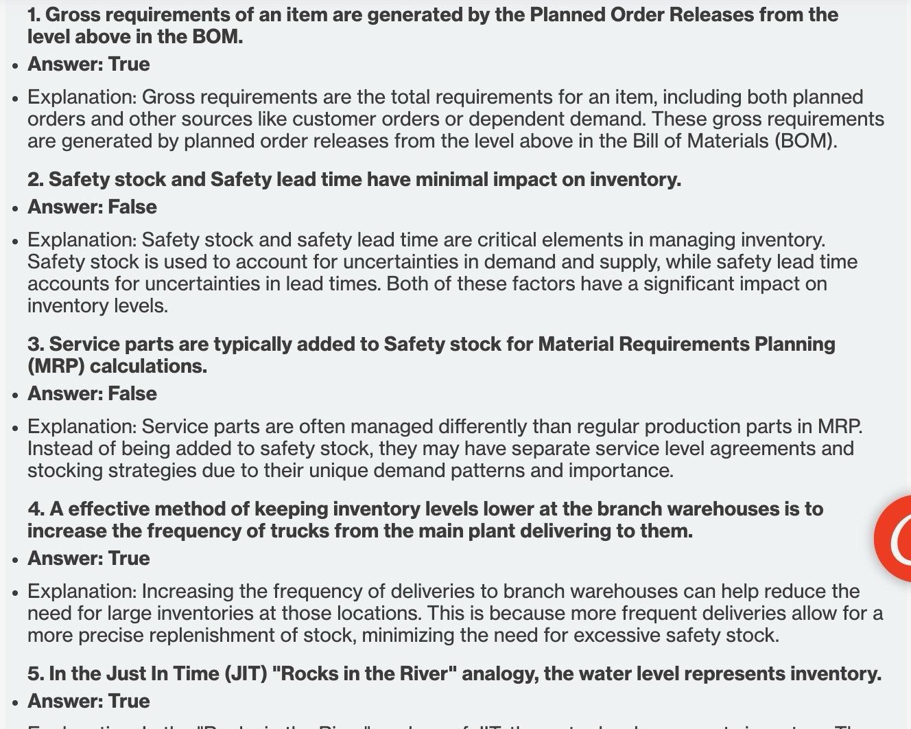 1. Gross requirements of an item are generated by