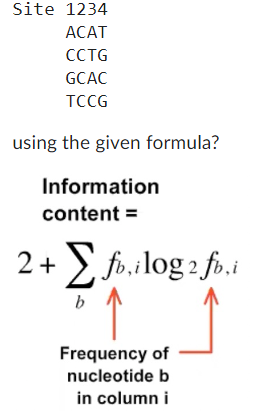 Site 1234 ACAT CCTG GCAC TCCG using the given