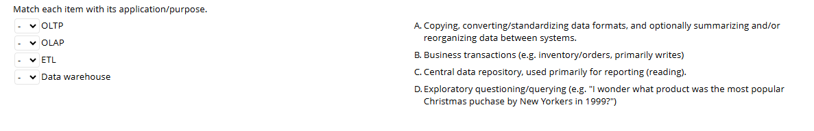 answer Match each item with its