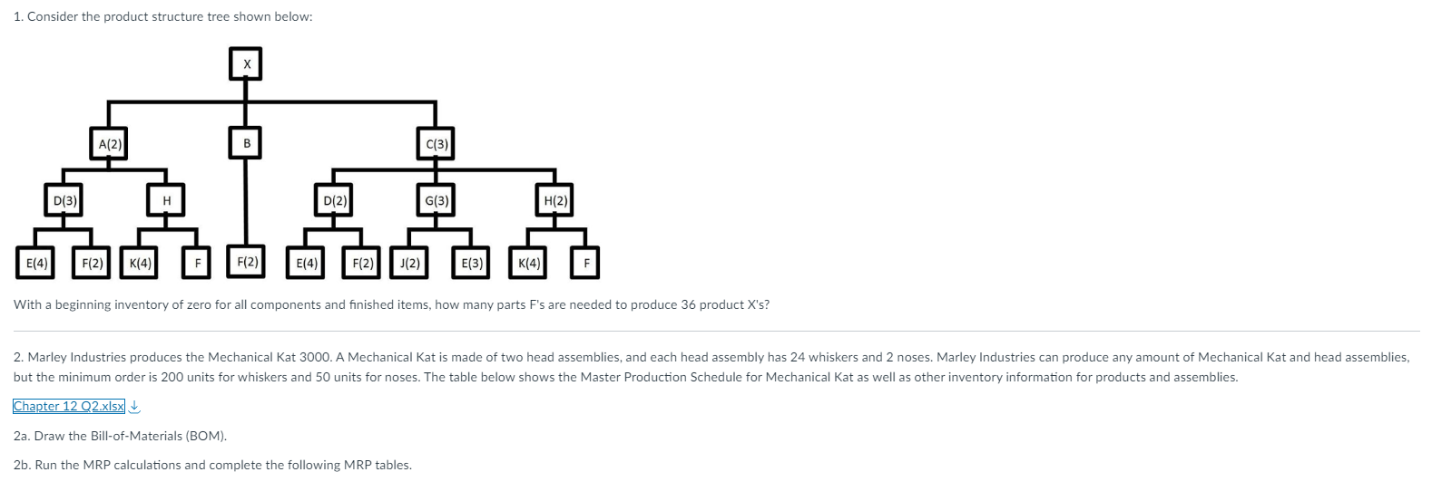 1. Consider the product structure tree shown