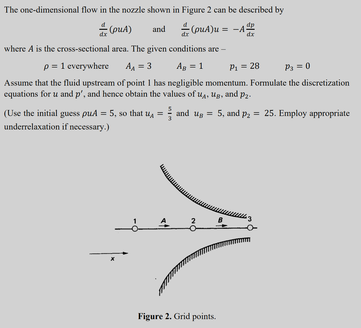 The one-dimensional flow in the nozzle shown in