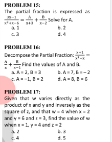 get solutipons PROBLEM 15: The partial fraction