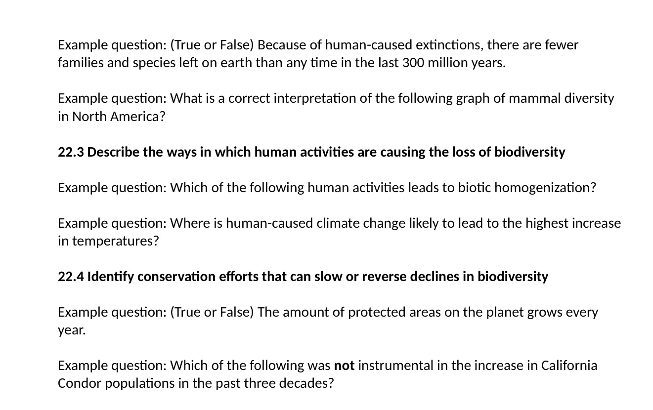 Please answer all Example question: (True or